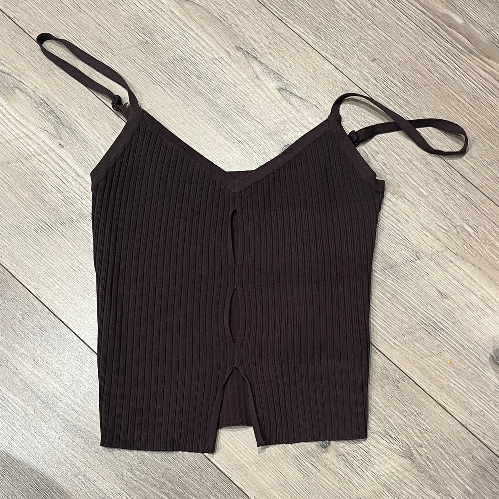 Glassons Dark Cut Out Brown Ribbed Top